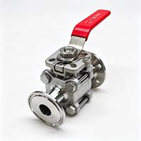 Vanne à boisseau sphérique sanitaire à trois colliers 3/4'', en acier inoxydable 316L, pour conduites laitières et l'industrie des boissons, vanne à boisseau sphérique 3 pièces