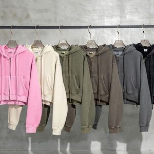 Sweat à capuche zippé court pour femme, coupe oversize, haute qualité, avec logo personnalisé, pour entraînement sportif, en tissu épais - Product Image 6