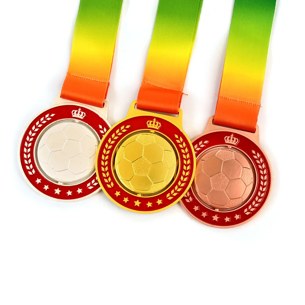 カスタム3Dゴールドラウンドフットボールメダルメタルクラフトスポーツメダルとトロフィー