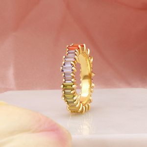 Anillo de banda de compromiso de plata de ley 925 chapado en oro con circonitas cúbicas arcoíris - Product Image 2