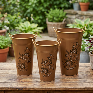 Metal Enameled Planters <b>Set</b> of <b>3</b> pcs - Product Image 1