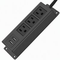 Multiprise murale 3 prises avec 2 ports USB, grande prise plate montable, prise 125 V pour bureau, fixation sur bord de bureau ou pied