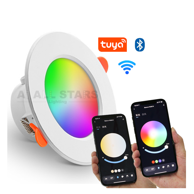 Controle de teto tuya luz rgb + 2700-6500k 10w, iluminação confortável, lâmpada led downlight, mudança de cor