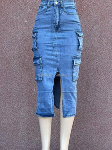 <span class=keywords><strong>Jupe</strong></span> en <span class=keywords><strong>jean</strong></span> vintage <span class=keywords><strong>taille</strong></span> <span class=keywords><strong>haute</strong></span> pour femme, style décontracté, coupe trapèze large, crayon ou tube droit, avec boutons décoratifs, idéale pour l'été - Product Image 2