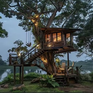 Casa de Árbol Contemporánea con Estructura de Madera y Vidrio Laminado Templado para Uso en Hoteles al Aire Libre, Fácil Instalación - Product Image 2