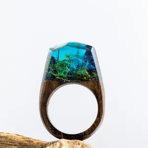 19S100803-Yiwu Cincin Resin Hutan Halus Perhiasan Cincin Resin Kayu Kreatif untuk Hadiah Promosi