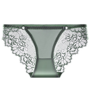 Culottes élégantes en satin tricoté pour femme, avec dentelle florale, taille mi-haute, respirantes, séchage rapide, couleur unie, douces et confortables, lingerie quotidienne - Product Image 1