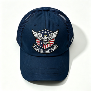 Casquette de camionneur personnalisée avec broderie patriotique, motif Aigle et Drapeau, en toile, dos en maille, réglable, unisexe, pour l'extérieur - Product Image 5