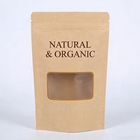 Sachets personnalisés imprimés avec fenêtre transparente et fermeture éclair refermable, en papier kraft à fond plat, pour snacks, noix et bonbons