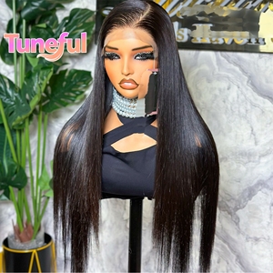 Perruques en cheveux humains coupe bob avec raie au milieu pour femmes noires, perruque Lace Front droite longueur menton, pré-épilée avec ligne de cheveux naturelle et baby hair - Product Image 2