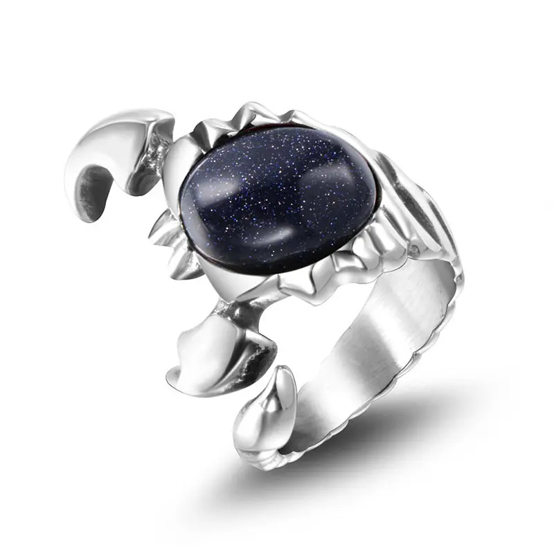 retro personalized Stainless steel red blue sand stone scorpion accessories men's hip hop rock ring
