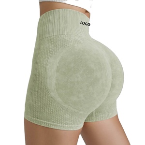LOGO personnalisé <span class=keywords><strong>Short</strong></span> <span class=keywords><strong>de</strong></span> yoga pêche pour femme, sans couture, lavé, taille haute, levage, hanche, fitness, course à pied, pantalon <span class=keywords><strong>de</strong></span> sport - Product Image 1