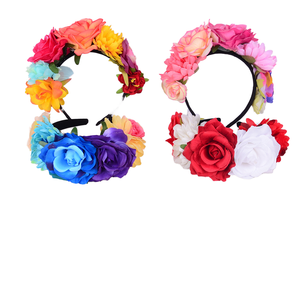 Diadema de Flores de Rosa Simuladas Estilo <span class=keywords><strong>Mexicano</strong></span>, Corona para el Día de Muertos, Halloween, Diadema Colorida con Estambres, Aro para el Cabello, Unisex, a la Moda - Product Image 1
