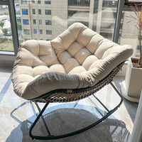 Sillón de Ratán de Diseño Moderno y Lujoso para Exteriores, Sala de Estar o Dormitorio, Sillón Reclinable, Sofá de Tela y Cuero