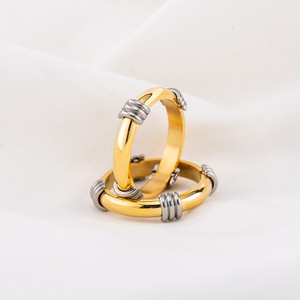 yunnique Geometric <b>Titanium</b> Steel Inlaid Gold <b>Ring</b> Unisex Fashion Jewelry Gift - Product Image 1