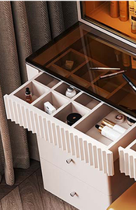 Красивые 4 ящика шкафы с открытыми полками комод со съемным круглым и большим размером светодиодный зеркальный стул косметический туалетный столик - Product Image 4