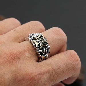 Perhiasan personalisasi <span class=keywords><strong>Fashion</strong></span> cincin silang baja tahan karat perak dapat disesuaikan Retro untuk pria - Product Image 1