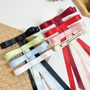 Doux filles tête accessoires couleur unie Satin nœud noeud poignée longue queue ruban <span class=keywords><strong>cheveux</strong></span> poignées <span class=keywords><strong>cheveux</strong></span> arc pince tissu pour les femmes - Product Image 6