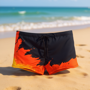 Buonic Pantalones cortos de baño para mujer, color naranja, negro, con estampado de llamas, cintura alta, tallas M, L, XL, XXL, ropa de playa de verano - Product Image 3