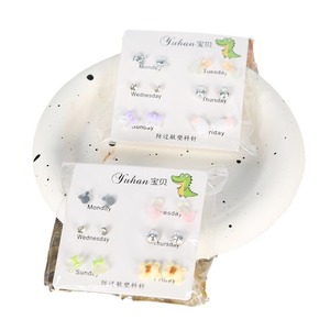 Ensemble de 6 paires de boucles d'oreilles Yuhan, dessin animé, strass, alliage de zinc, pour femmes, cadeau, bijoux tendance - Product Image 5