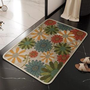 Alfombra de Baño Antideslizante Absorbente con Diseño Floral Moderno, Imitación Lino, 40x60cm, 45x70cm, 50x80cm, 60x90cm - Product Image 3