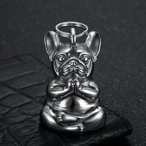 Porte-clés yunnique en acier inoxydable, breloque bouledogue français, forme animale, rétro, clochette simple, cadeau, pendentif - Product Image 4