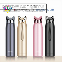 Madou Cute Cat & Fox Ear Bouteille thermos en acier inoxydable Portable Outdoor Vacuum Flask for Coffee Tea & Water for Back to School