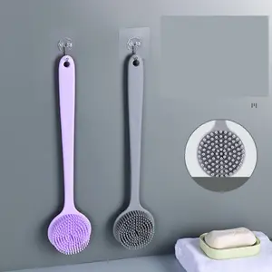 Escova de banho dupla face de silicone com alça longa para banho de massagem
