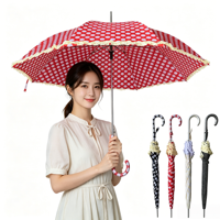 YS-1120 Parapluie Droit de Luxe Automatique pour Femme, Haute Qualité, 8 Baleines, Tissu Imprimé Pois, Semi-Automatique, 105cm