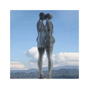 定制设计金属艺术钢人物雕像大抽象不锈钢男人女人接吻雕像雕塑