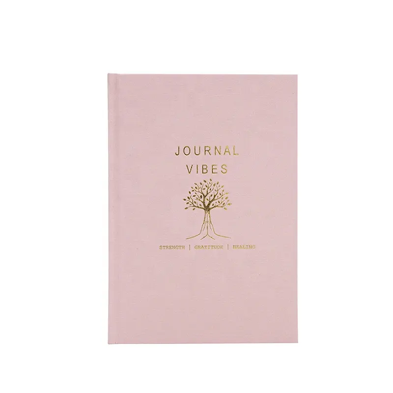 Carnet de notes à couverture rigide, feuille d'or, Logo, carnet de notes A5 rose mignon, petite couverture en lin, Journal de soins personnels