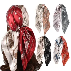 2024 Autumn and Winter Double-Color 90*90cm Women's Fashion Silk Feeling Scarf for Hair Wrapping and Sleeping