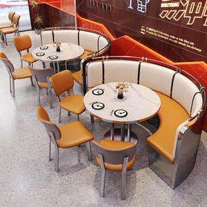 XZY Stainless Steel Booth Orange &amp; White Leather Sofa <strong>and</strong> Rock Plate Dining <strong>Table</strong> Custom-made Coffee Shop <strong>Table</strong> <strong>and</strong> <strong>Chair</strong> <strong>Set</strong> - Product Image 5