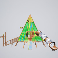 Tour d'escalade pour enfants en forme de cône sur le thème de la forêt, équipement de jeu extérieur avec pont en corde et toboggan