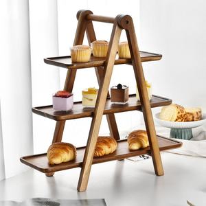 Decoración de mesa de cena de boda de lujo platos de madera plato bandeja de madera juego de bandeja de servicio soporte de pastel de 3 niveles bandeja de servicio de madera - Product Image 1