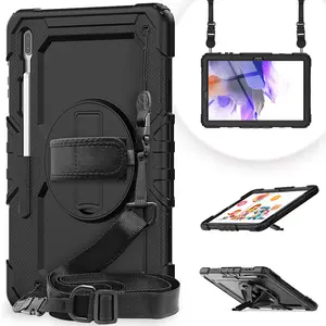 Funda de tableta de cuerpo completo a prueba de golpes para niños, con correa de mano, soporte giratorio para Samsung Galaxy Tab S7 FE 12,4 T730