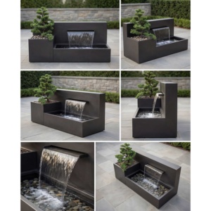 Fuente de agua para jardín de acero inoxidable 316L de 80 x 200 x 70 cm con jardinera lateral para hoteles, villas y decoración exterior. - Product Image 4