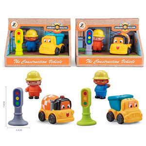 Juego <span class=keywords><strong>de</strong></span> juguete para vehículos <span class=keywords><strong>de</strong></span> construcción, coche <span class=keywords><strong>de</strong></span> juguete <span class=keywords><strong>de</strong></span> dibujos animados deslizante con rueda libre con figura y semáforo para niños pequeños - Product Image 4