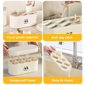 Molde para Helados Caseros, Moldes para Paletas de Hielo de Grado Alimenticio Fáciles de Desmoldar para Niños, Moldes Redondos y Rectangulares para Helados con Contenedor - Product Image 4