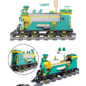 Educational Toys Cartoon Steam Locomotives Toys Sets Building Blocks Train With Lights