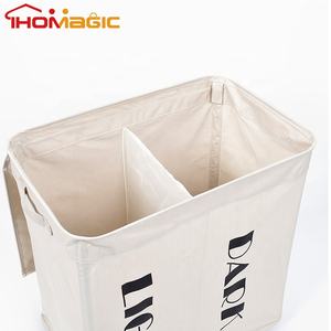 <span class=keywords><strong>Panier</strong></span> à <span class=keywords><strong>linge</strong></span> en toile pliable à <span class=keywords><strong>Double</strong></span> compartiments, carré pliable écologique pour vêtements sales avec roulettes - Product Image 3