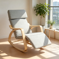 Fauteuil à bascule de loisirs en bois courbé de haute qualité, avec assise en coton et lin, idéal pour chambre, salon ou mobilier de maison.