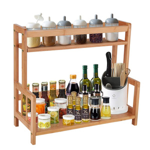 2 Tier Bamboo Spice Rack Organizer Kitchen Countertop Storage Shelf for Bottles Jars