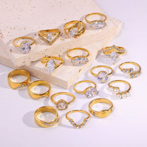 JUSNOVA Nuovi Arrivi Anello da Donna Unico con Zirconi a Diamante in Acciaio Inossidabile Placcato Oro 18K Antigraffio e Impermeabile - Product Image 1