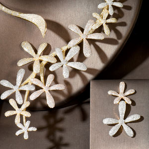 Hibride <span class=keywords><strong>2</strong></span> Stuks Grote Bloem Blad Luxe Vrouwen Nigeriaanse Bruiloft Naija Bruid Zirkonia Ketting Dubai Bruids Jurk Sieraden N-1774 - Product Image 3