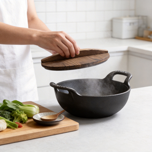 Mini wok en fonte avec poignée en boucle - Poêle à frire antiadhésive pré-assaisonnée à fond plat pour cuisinières à induction, électriques et à gaz - Product Image 3