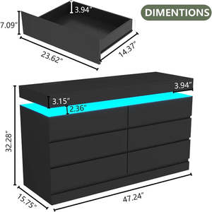 <span class=keywords><strong>Commode</strong></span> de rangement moderne de luxe en bois massif écologique avec 6 tiroirs et éclairage LED pour bureau, maison, salon et chambre à coucher - Product Image 4