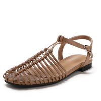 Nouvelles sandales romaines tressées à la main pour femmes, sandales décontractées à talon bas ajouré avec boucle à la cheville, idéales pour les sorties en plein air et les occasions quotidiennes