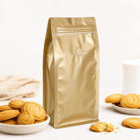 Sachet d'emballage à fond plat pour biscuits, noix, graines, thé, café, avec valve et fermeture éclair, scellé sur huit côtés, prix de gros
