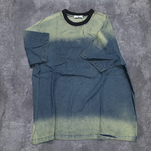 Camiseta de Mezclilla Vintage Lavada para Hombre, Manga Corta, Corte Holgado, Cuello Redondo, Estampada, Estilo Urbano, con Logotipo Personalizado - Product Image 5